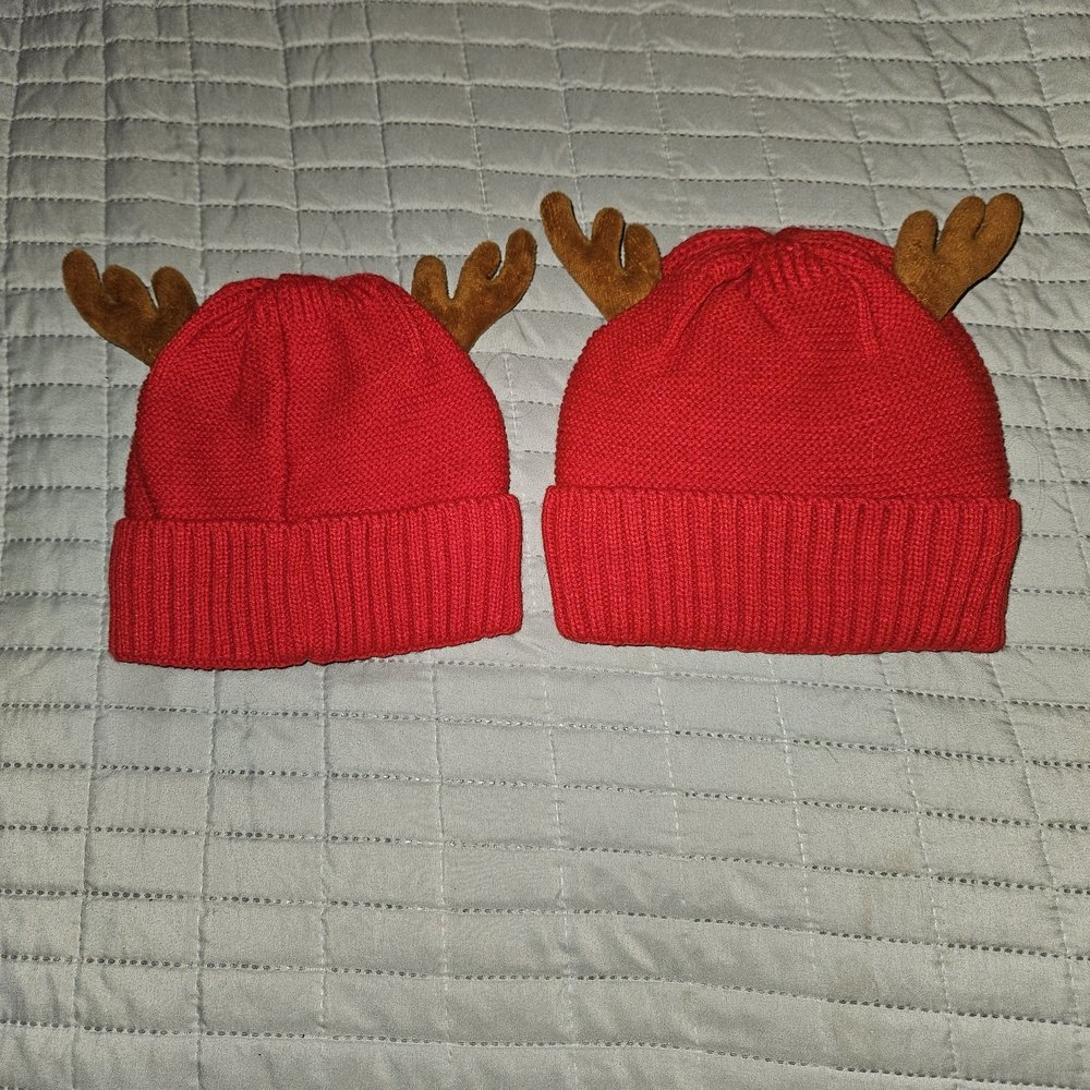 Red and Brown Reindeer Antler Knit Hats